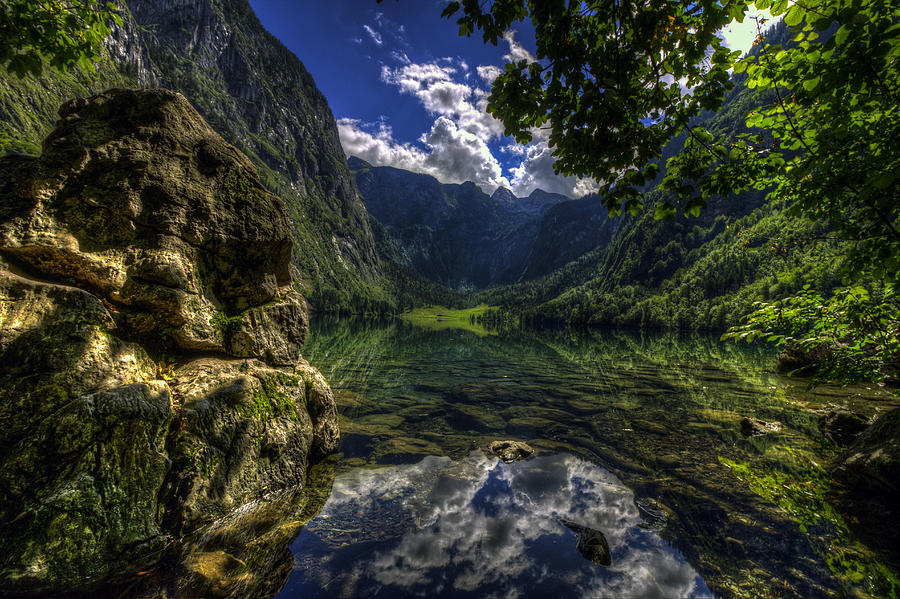 Rock and Reflections on the Obersee Photograph by Josh Bryant
