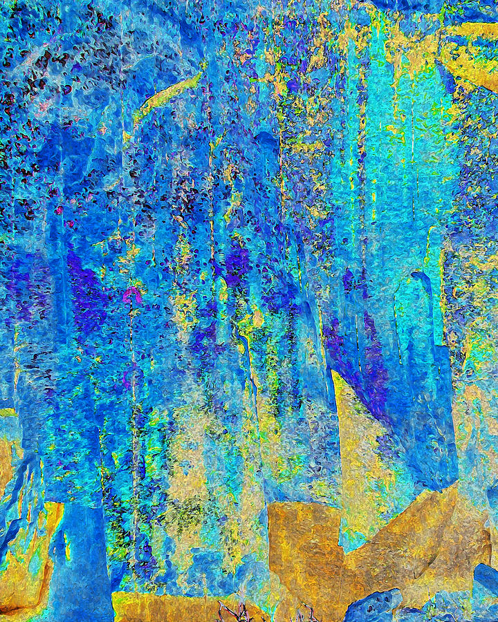 Abstract Digital Art - Rock Art Blue and Gold by Stephanie Grant