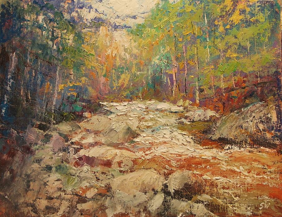 Rock by the creek Painting by Sean Wu