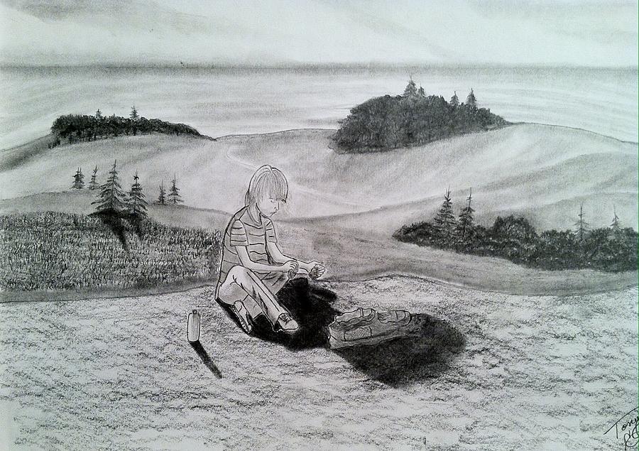 Rock collecting on Mt Tam Drawing by Tony Clark