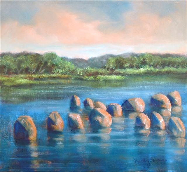 Sign Painting - Rock Cross in the Water by Rand Burns
