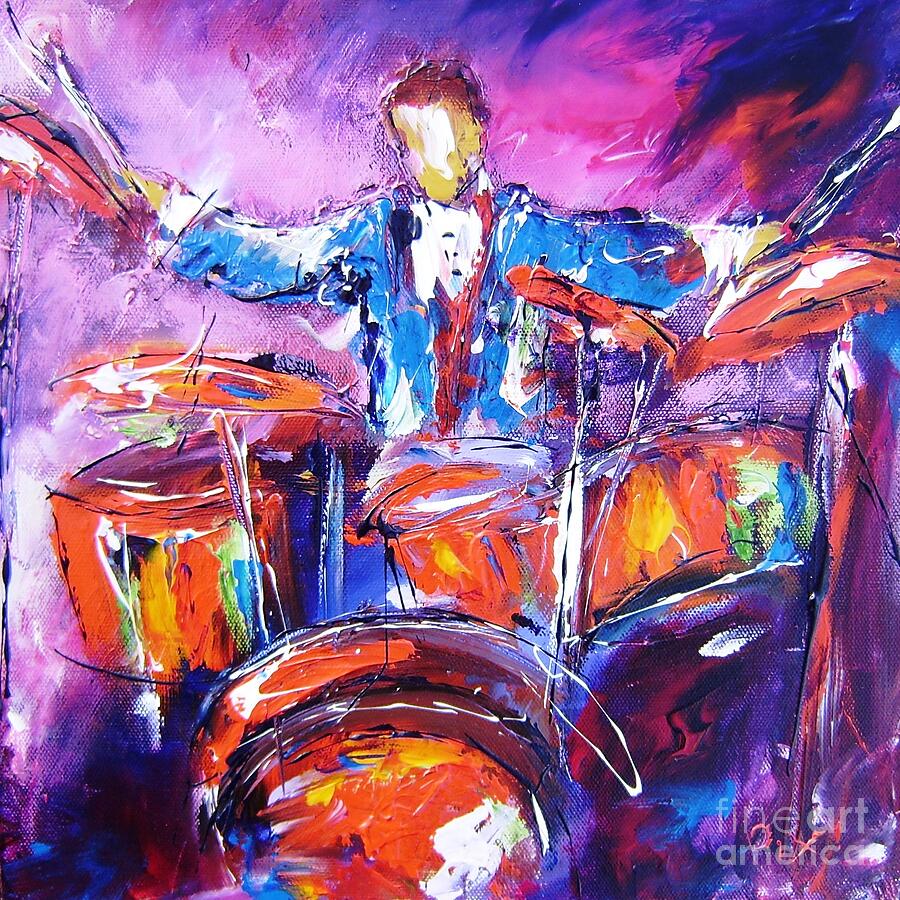 Rock drummer painting available as an art print  Painting by Mary Cahalan Lee - aka PIXI