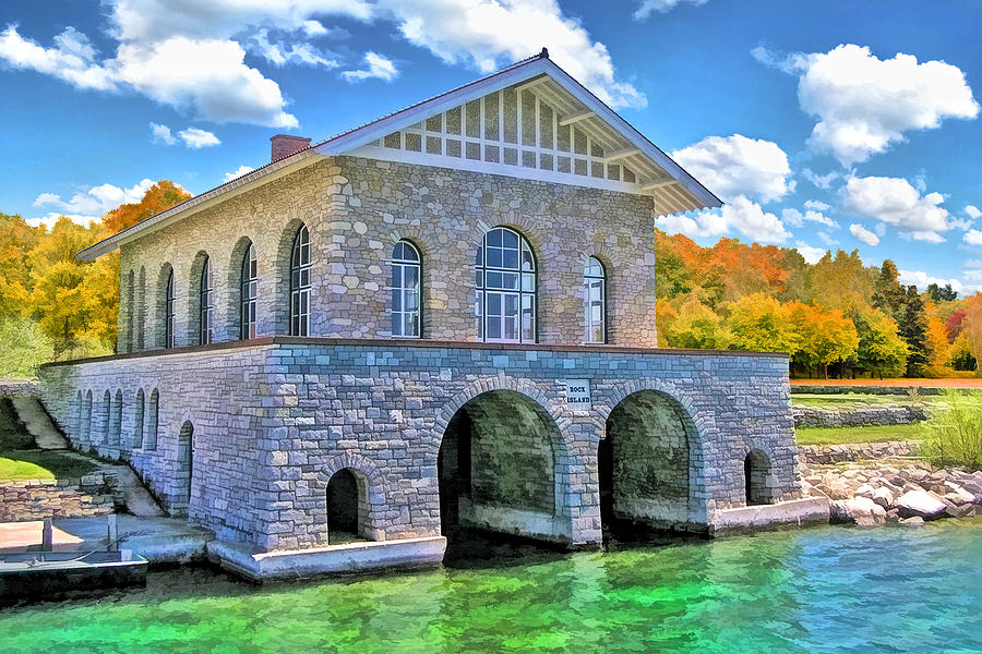 Rock Island Boathouse Painting by Christopher Arndt