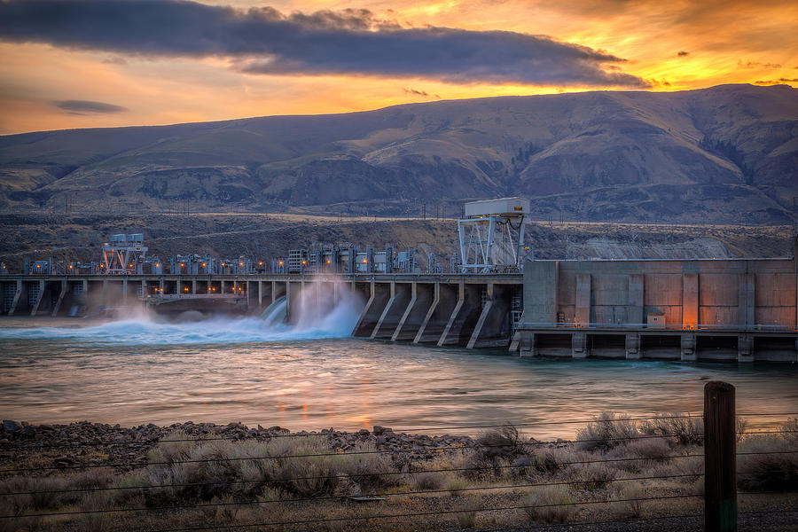 Rock Island Dam at Sunset Photograph by Jake Knapp