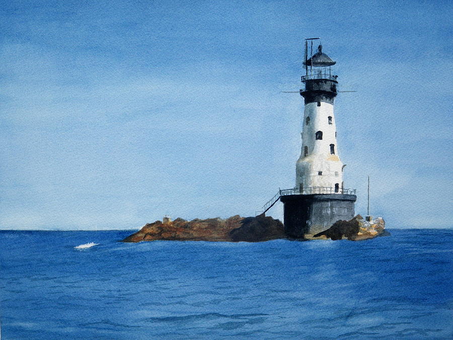 Rock of Ages Lighthouse Painting by Lisa Pope