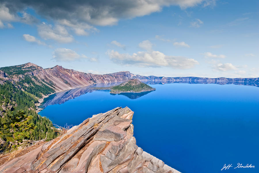 Rock Outcrop Overlooking Crater Lake Photograph by Jeff Goulden