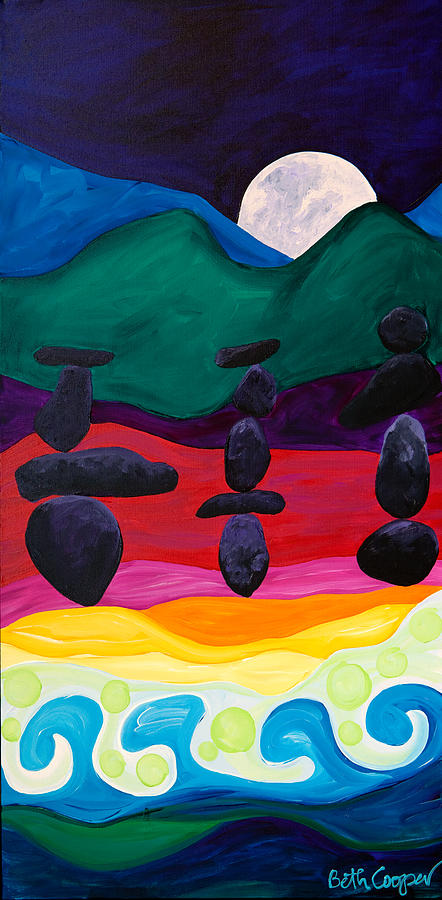 Beach Painting - Rock People  Full Moon Rising by Beth Cooper