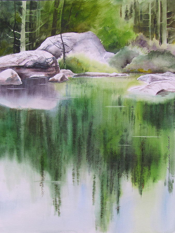 Rock Pond Triptych 1 Painting by Amanda Amend