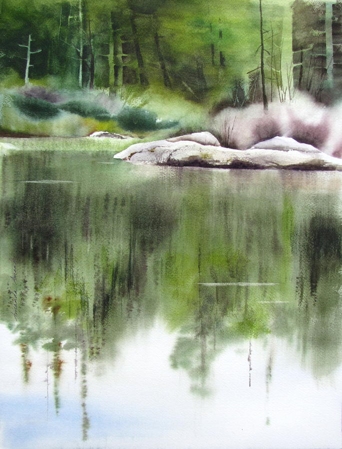 Rock Pond Triptych 2 Painting by Amanda Amend