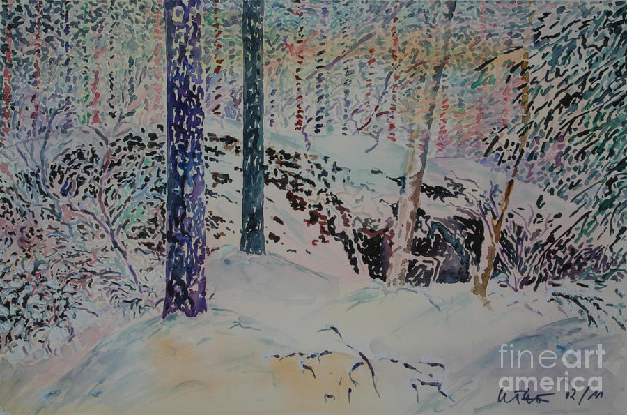 Rock Under Snow Painting by Almo M