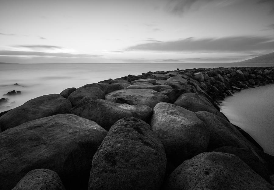 Black And White Photograph - Rock vs. Water by Russell Mann