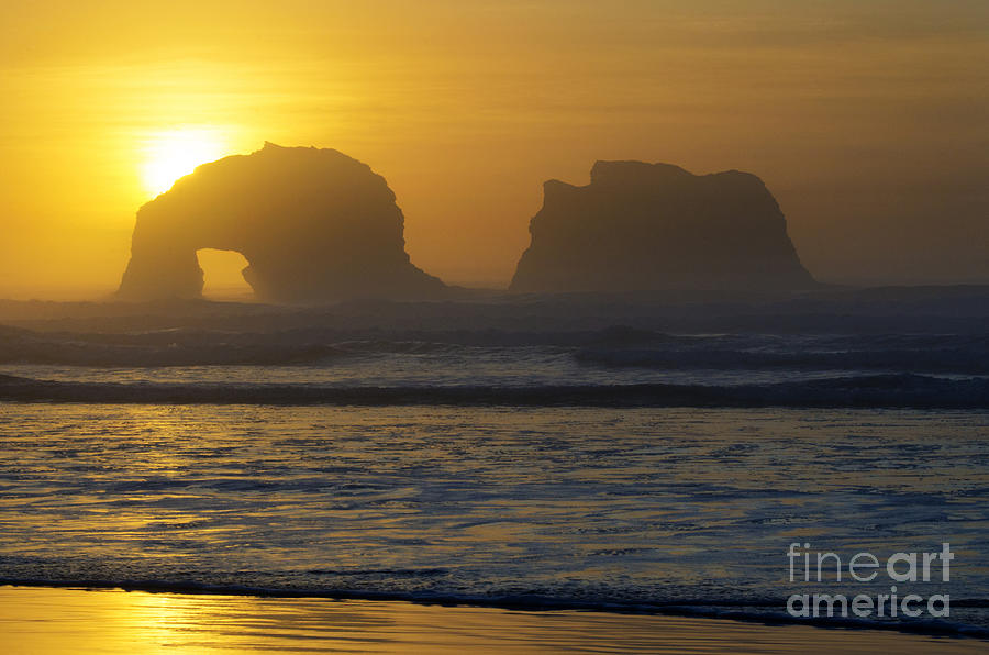 Rockaway Beach Oregon Turning The Sky To Gold Photograph by Bob Christopher