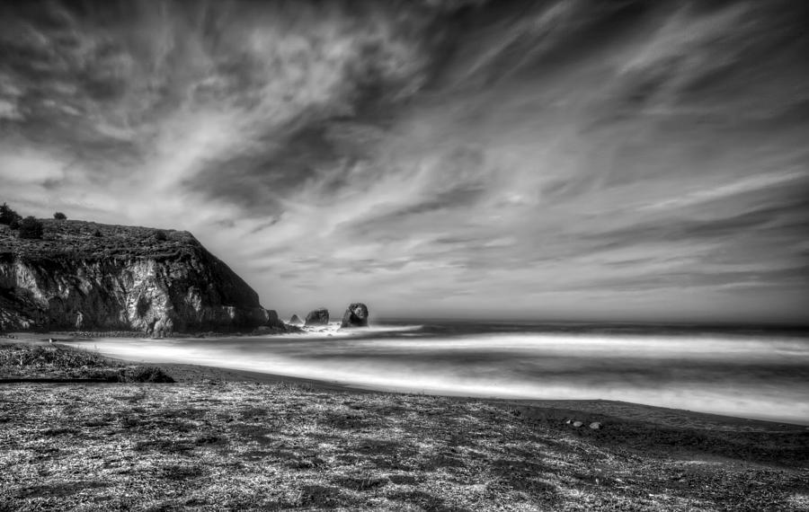 Rockaway Beach Pacifica California BLack and White  Photograph by Jennifer Rondinelli Reilly - Fine Art Photography