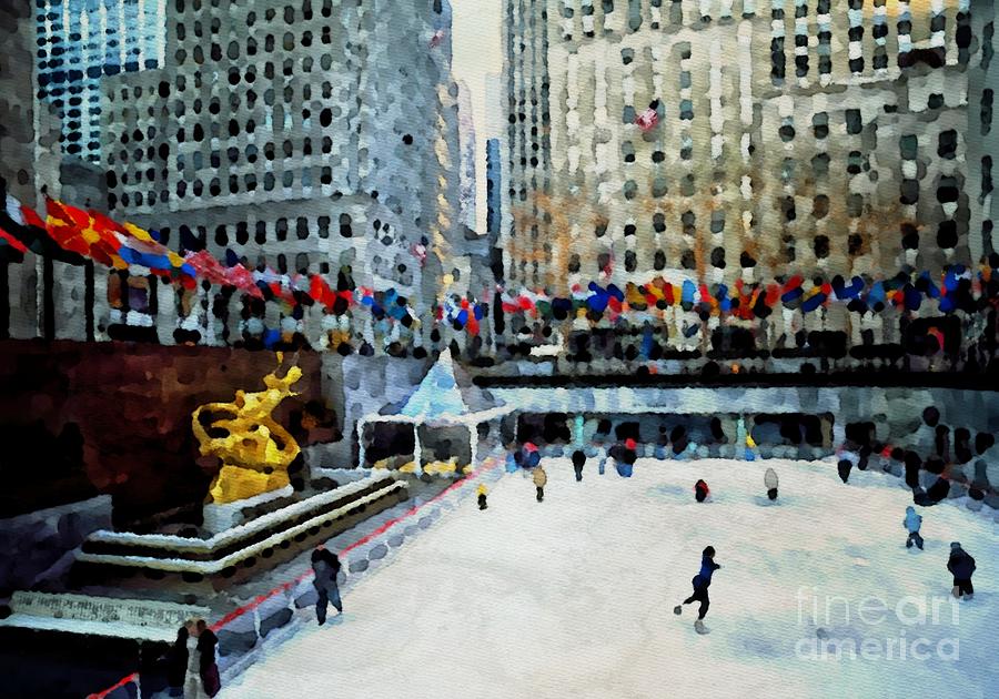 Rockefeller Center Ice Skaters NYC Painting by Femina Photo Art By Maggie