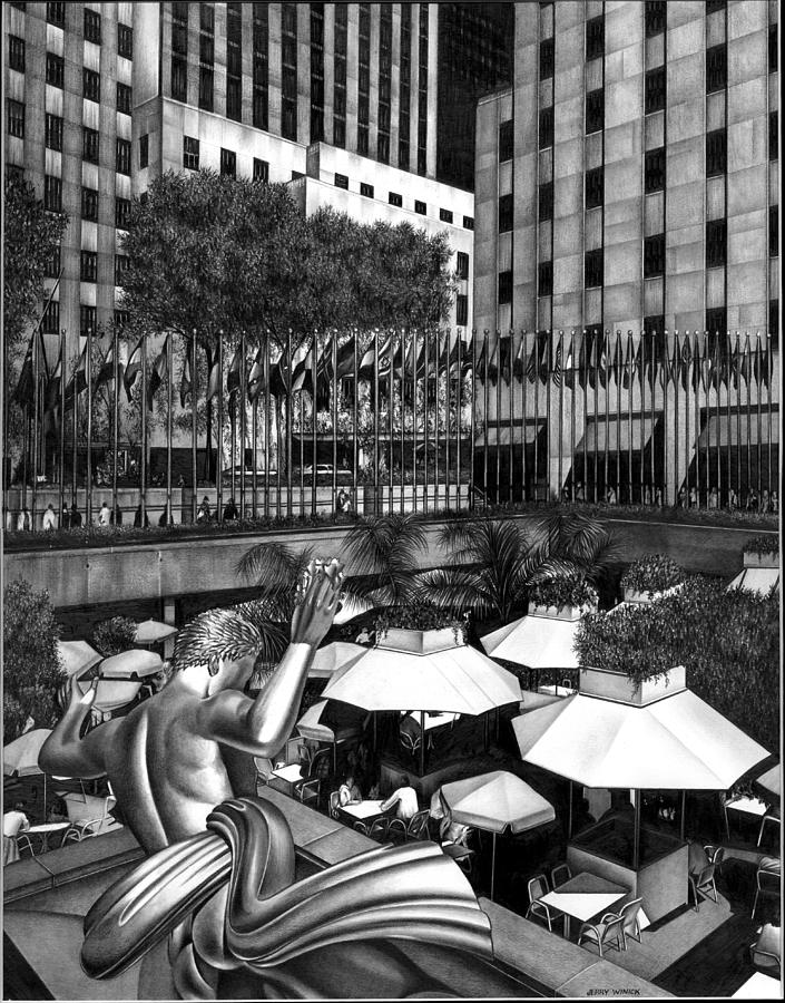 Rockefeller Center Drawing by Jerry Winick