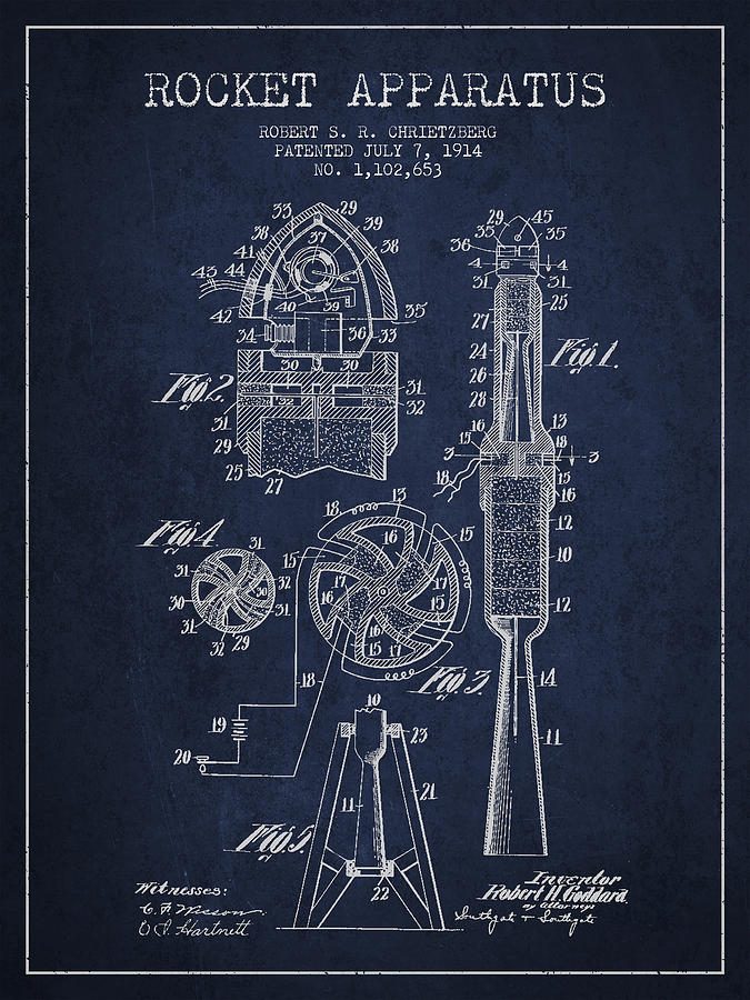 Vintage Digital Art - Rocket Apparatus Patent from 1914 by Aged Pixel