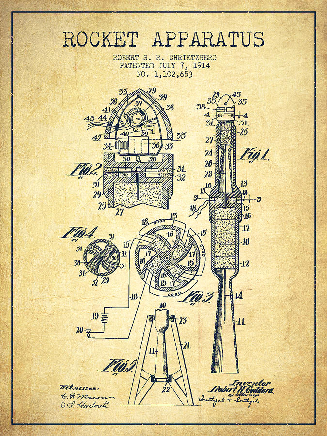 Vintage Digital Art - Rocket Apparatus Patent from 1914-Vintage by Aged Pixel