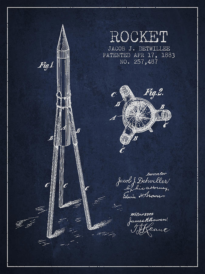 Space Digital Art - Rocket Patent Drawing From 1883 by Aged Pixel