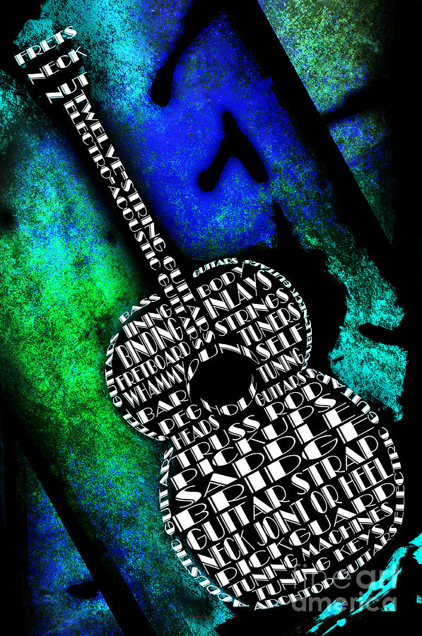 Rockin Guitar In Blue And Green Digital Art by Andee Design