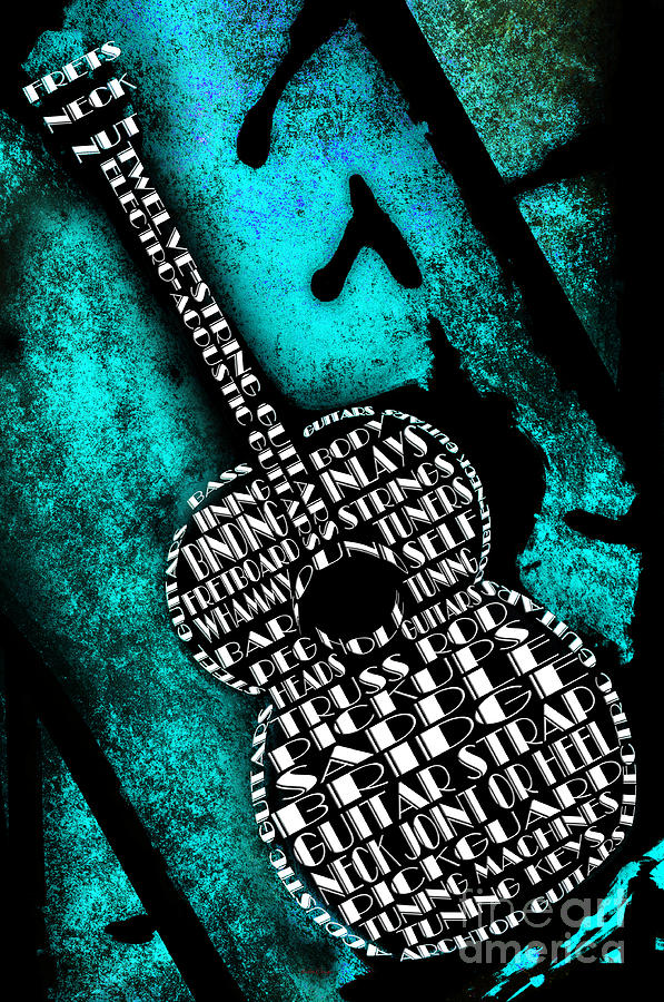Abstract Digital Art - Rockin Guitar In Teal by Andee Design