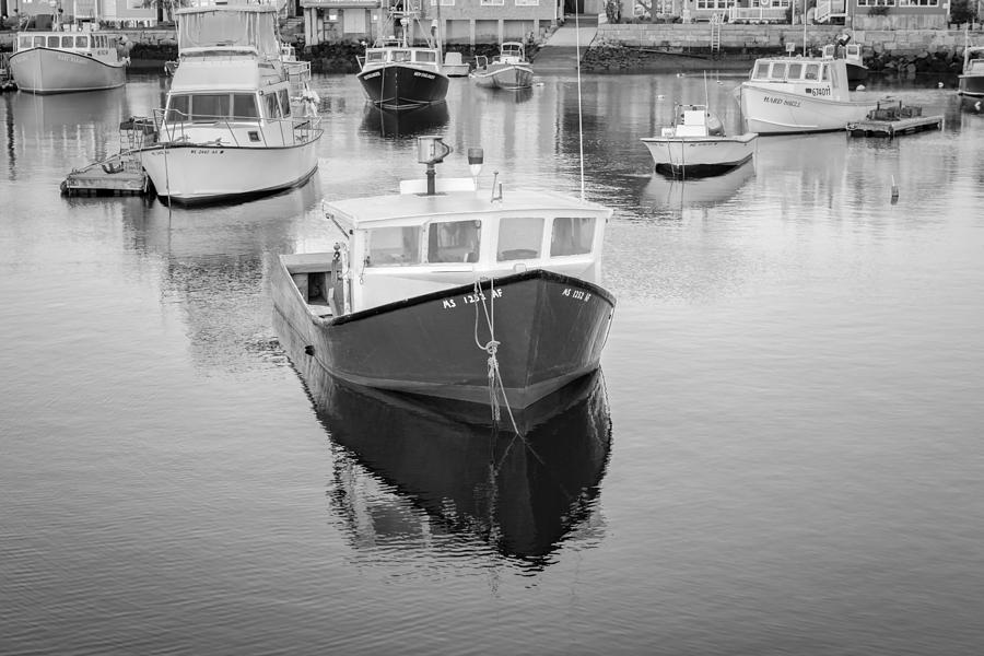 Landmark Photograph - Rockport Harbor Marina BW by Susan Candelario