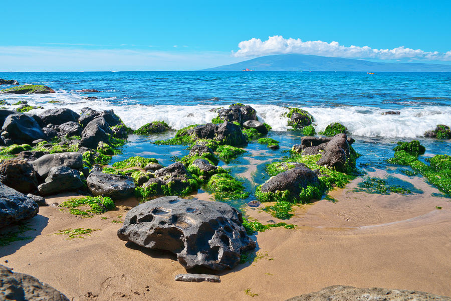 Beach Photograph - Rocks and Pacific ocean waves on the island of Maui by Marek Poplawski