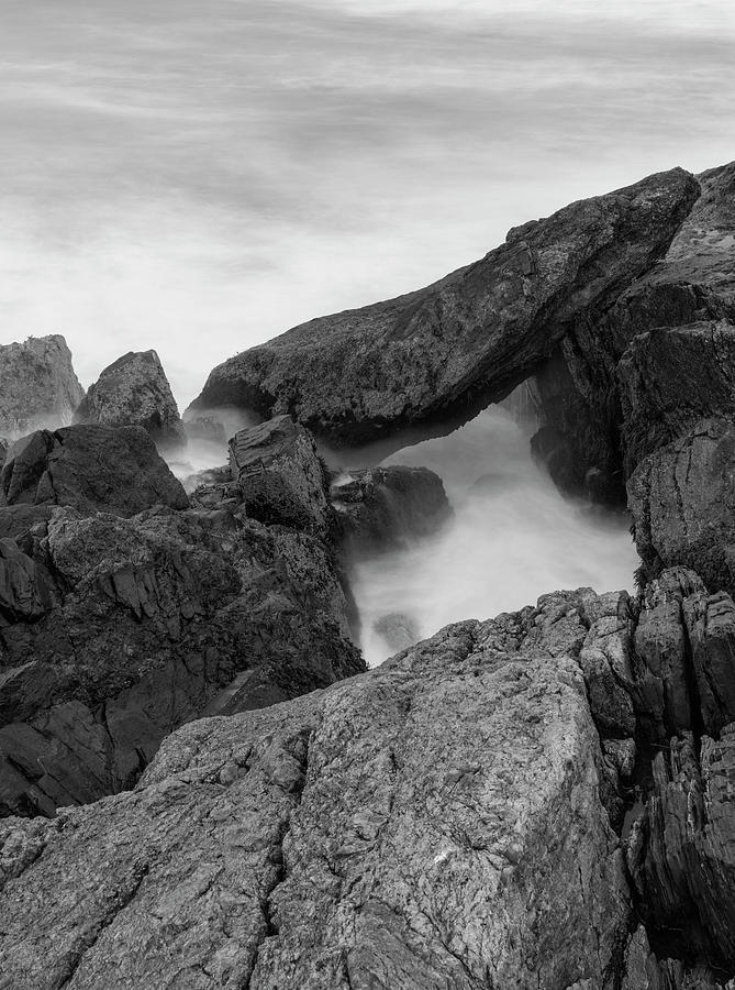 Black And White Photograph - Rocks And Surf Wallis Sands State Park by Jerry and Marcy Monkman