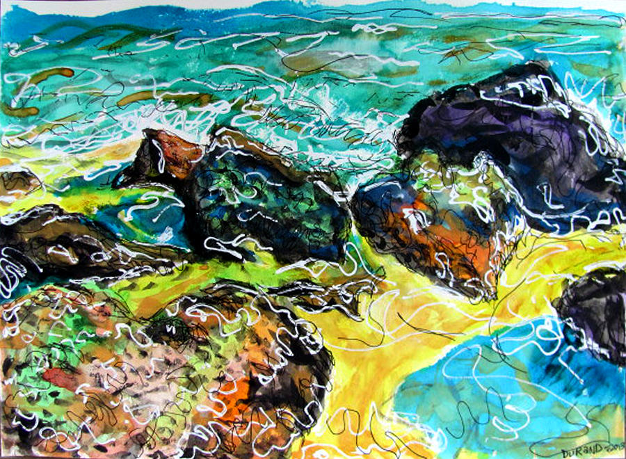 Beach Painting - Rocks in the surf by Douglas Durand