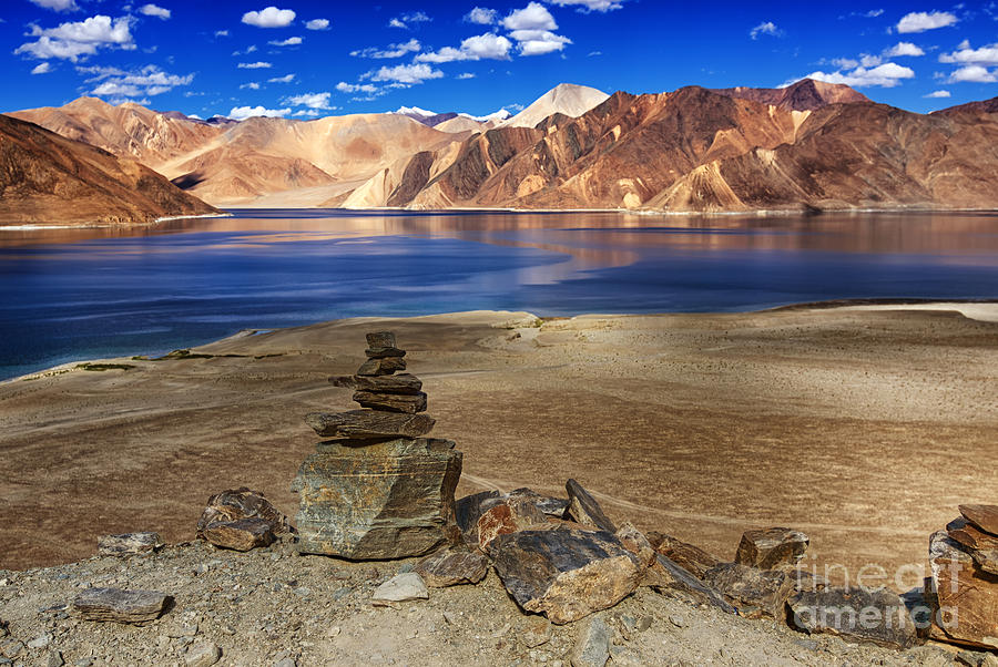 Rocks stones mountains Pangong tso Lake Leh Ladakh Jammu and Kashmir ...