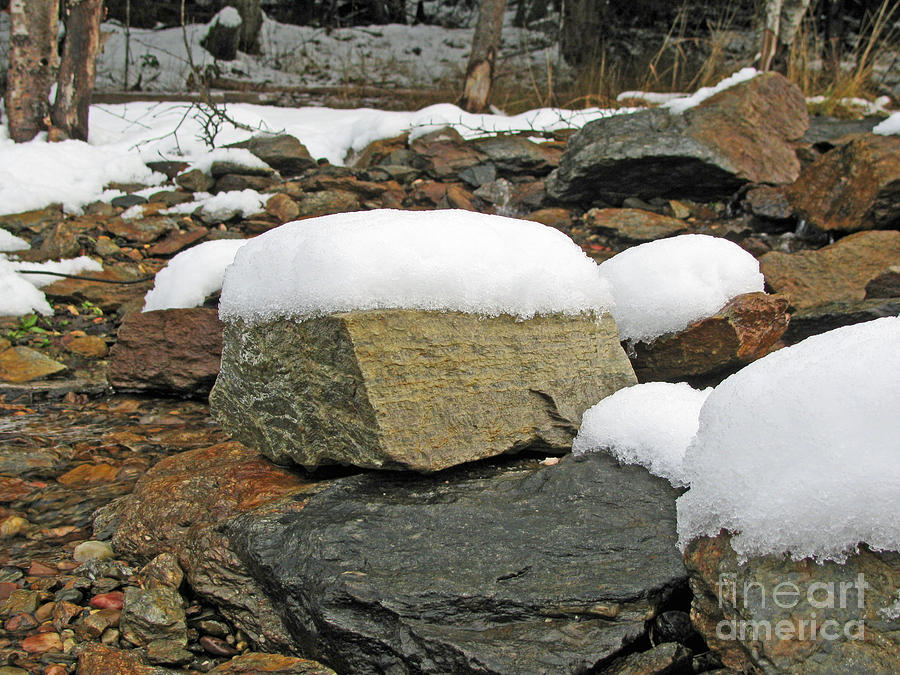 Winter Photograph - Rocks With Frosting by Leone Lund