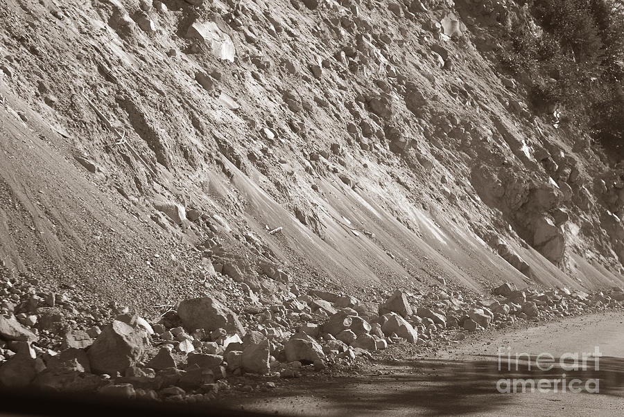 Rockslide in Sepia Photograph by Connie Fox