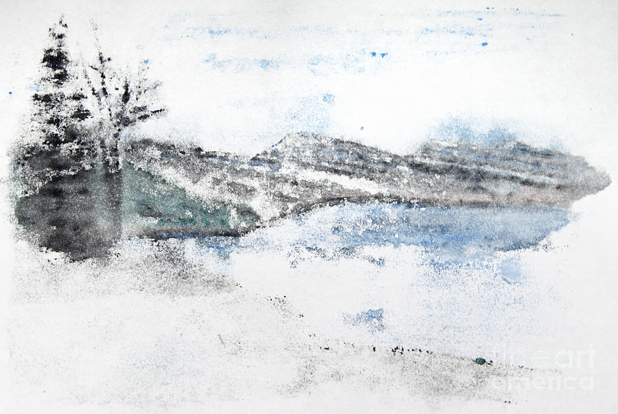 Rocky Lake Monotype Painting by R Kyllo