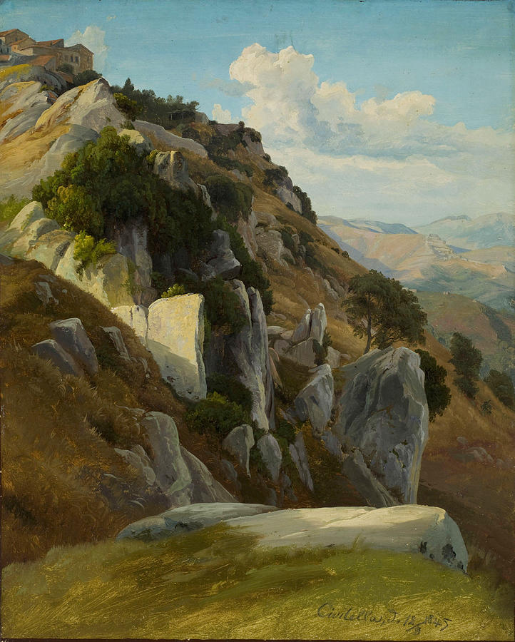 Rocky landscape at Civitella del Tronto Painting by Johann Hermann Carmiencke