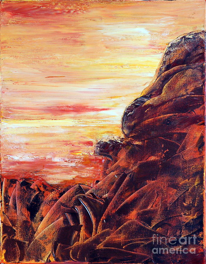 Abstract Painting - Rocky Landscape by Teresa Wegrzyn