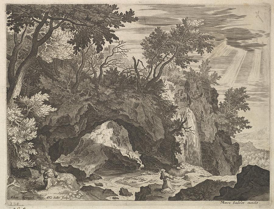 Rocky Landscape With St. Francis Drawing by Aegidius Sadeler II - Fine ...