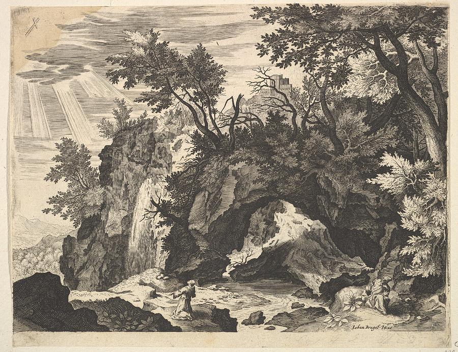 Rocky Landscape With The Stigmatization Drawing by After Aegidius ...