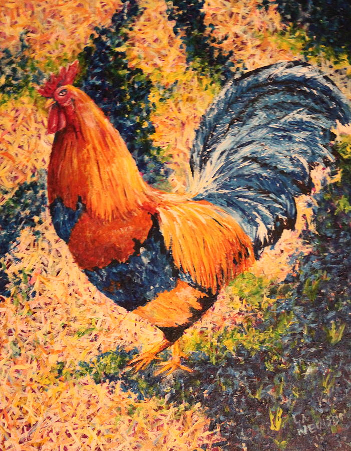 Rooster Painting - Rocky by Lee Ann Newsom
