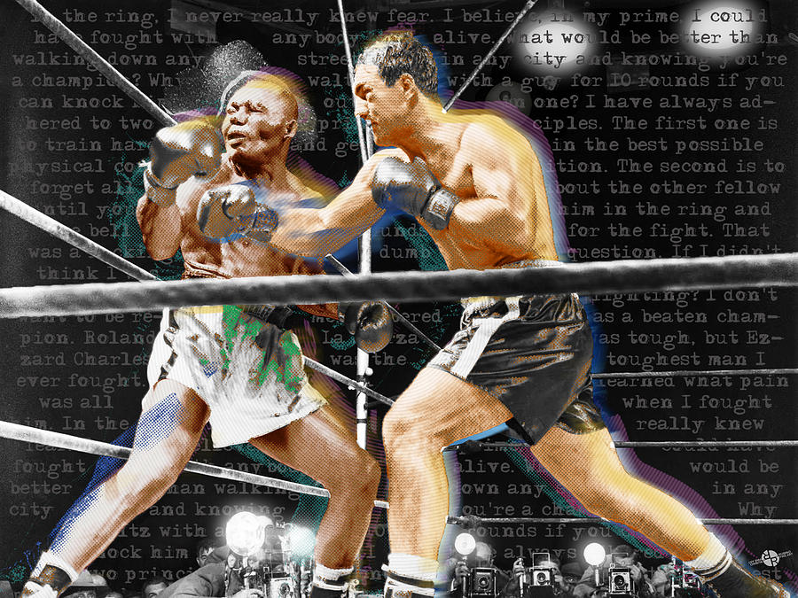 Rocky Marciano V Jersey Joe Walcott Quotes Painting by Tony Rubino