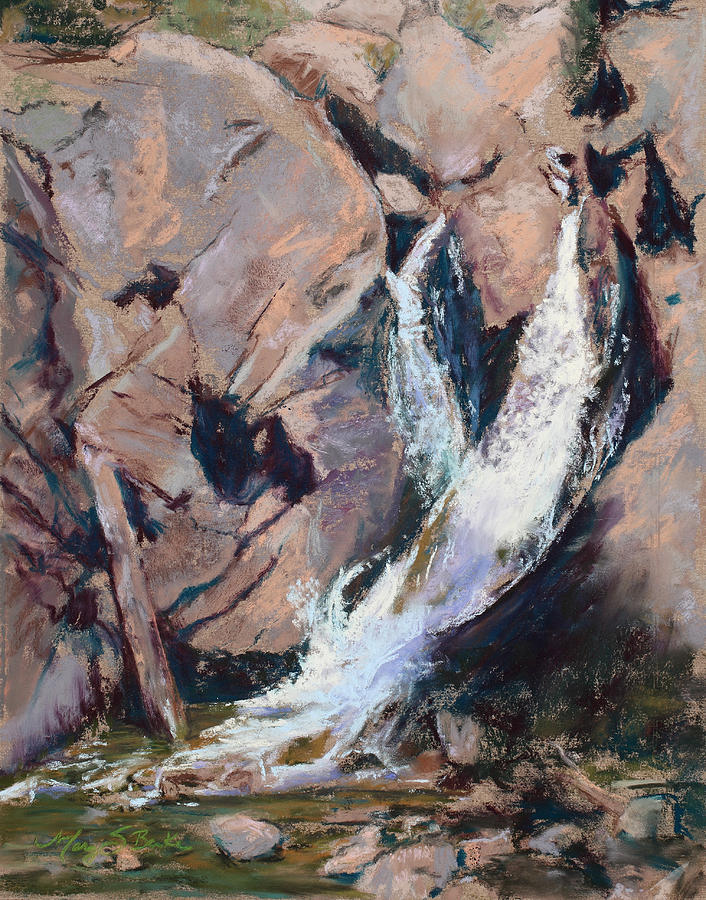 Rocky Mountain Cascade Painting by Mary Benke