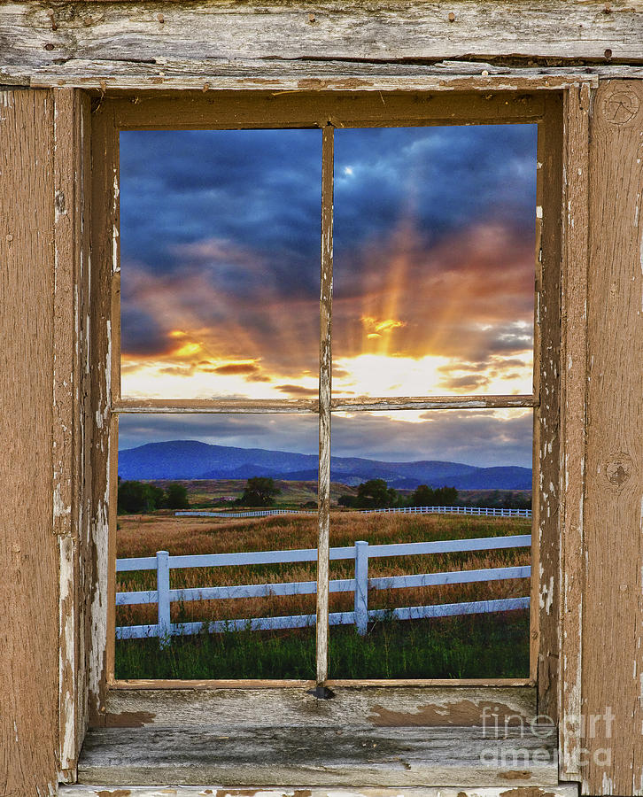 Nature Photograph - Rocky Mountain Country Beams Of Sunlight Rustic Window Frame by James BO Insogna