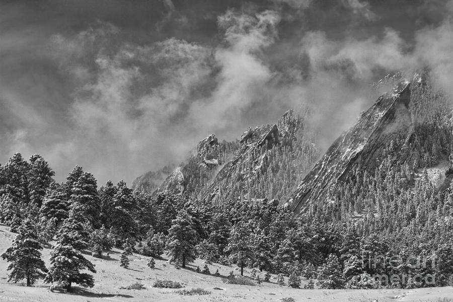 Mountain Photograph - Rocky Mountain Dusting Of Snow Boulder Colorado BW by James BO Insogna