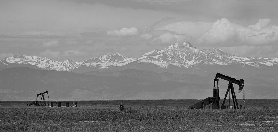 Nature Photograph - Rocky Mountain Front Range Oil Panorama BW by James BO Insogna