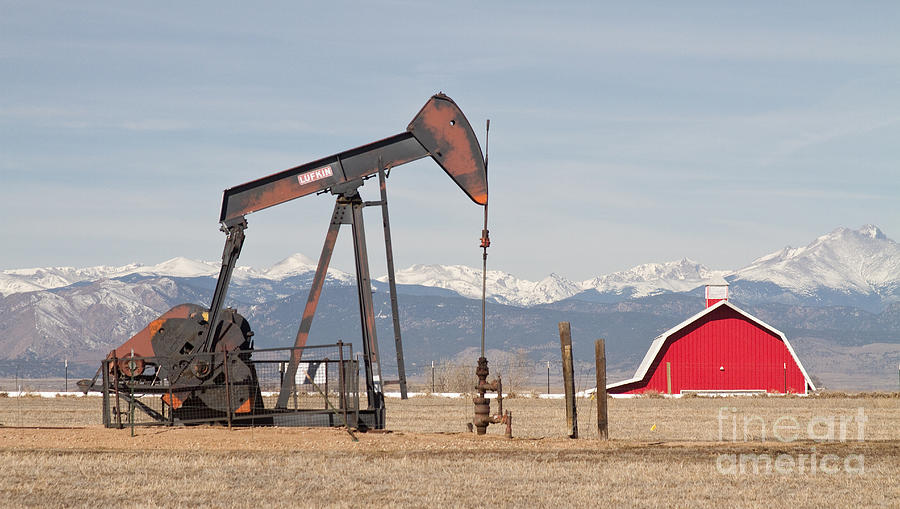 Mountain Photograph - Rocky Mountains Oil Well and Red Barn Panorama by James BO Insogna