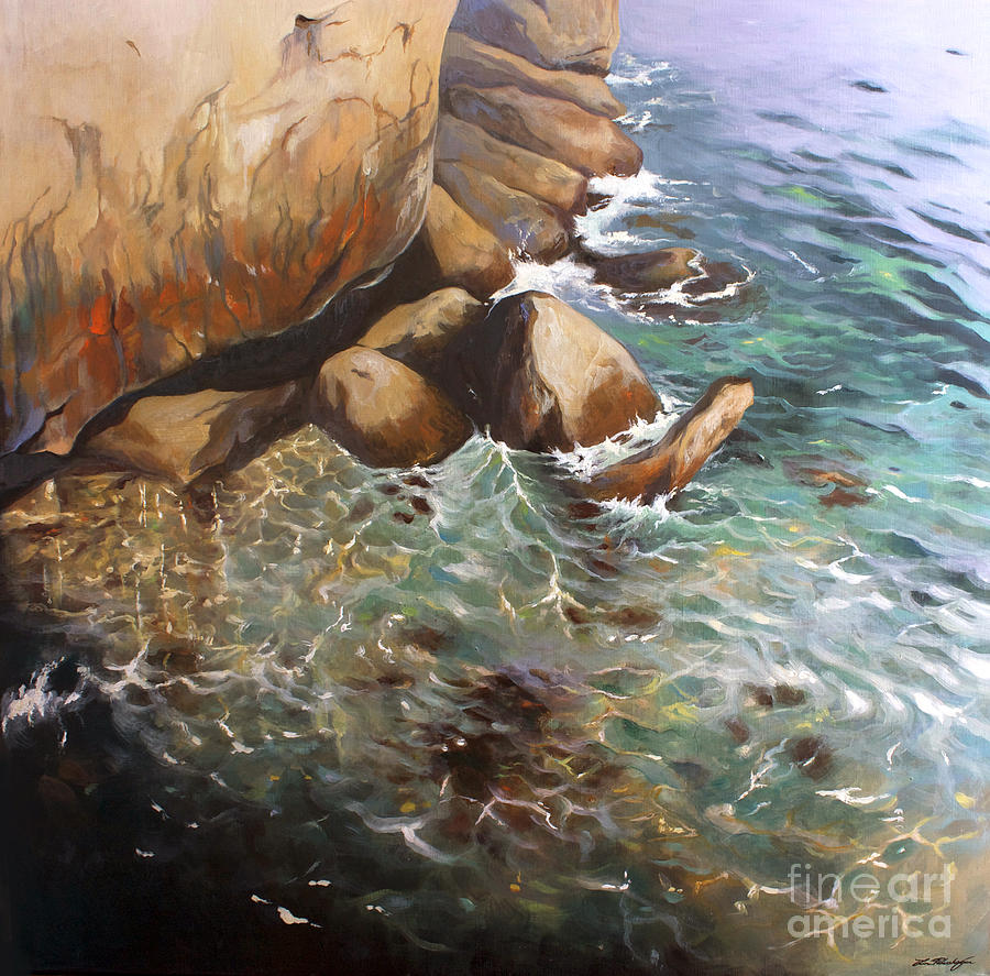Rocky Shore Painting by Lin Petershagen