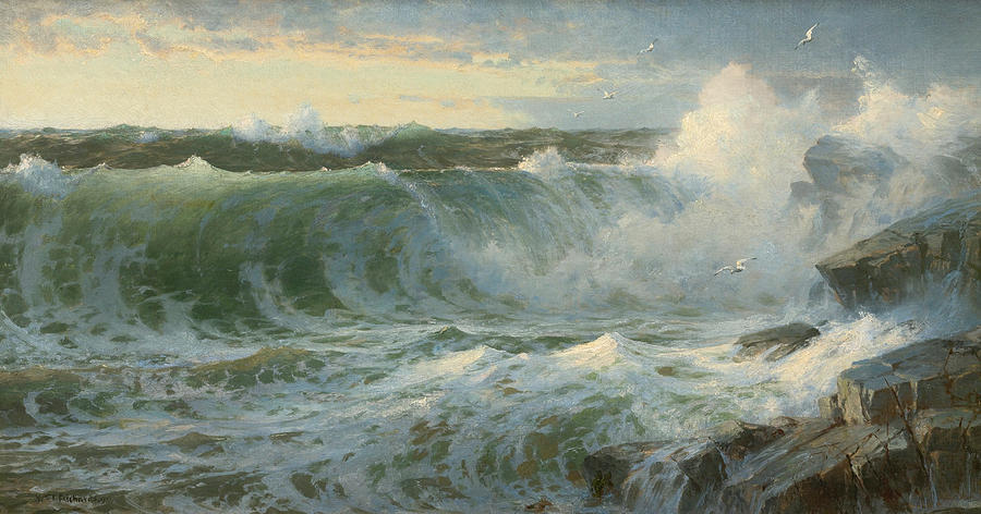 Rocky Surf Off Rhode Island Painting by William Trost Richards