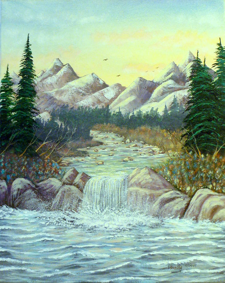 Mountain Painting - Rocky Waters by David Bentley