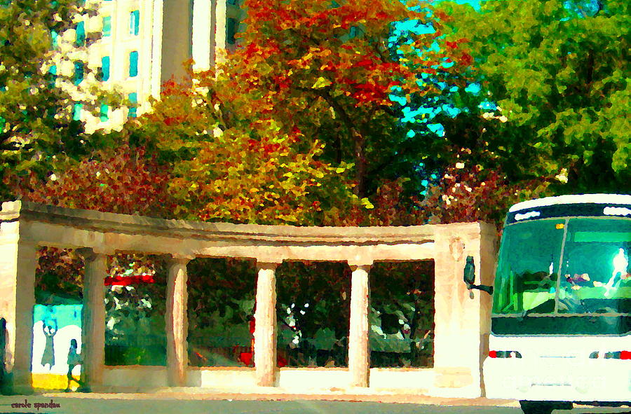 University Painting - Roddick Gates Mcgill Campus Sherbrook Street Bus Autumn Downtown Montreal City Scenes Carole Spandau by Carole Spandau