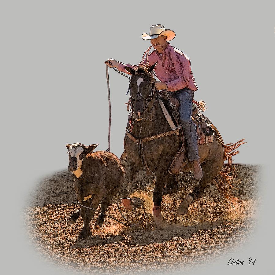 Rodeo Calf Roping Digital Art by Larry Linton
