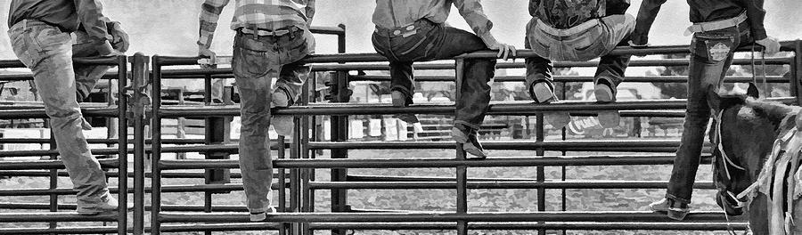 Rodeo Fence Sitters- Black and White Photograph by Priscilla Burgers