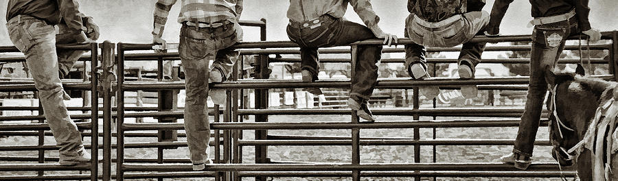 Rodeo Fence Sitters- Sepia Photograph by Priscilla Burgers